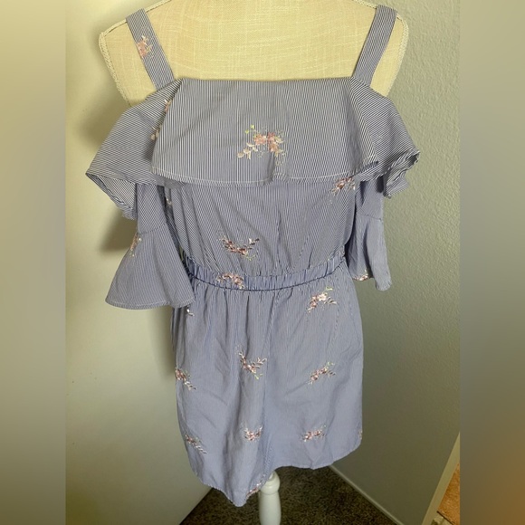 Woman's Blue striped Embroidered Floral Dress - Picture 5 of 8